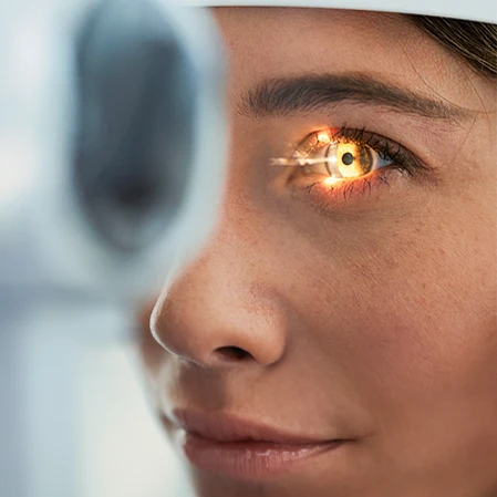 A woman being tested for Glaucoma.